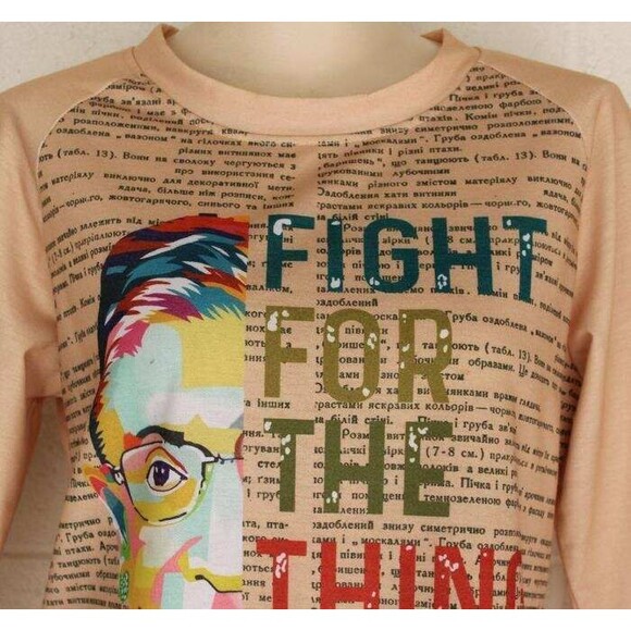 RBG Ruth Bader Ginsburg Russian Script Peach Color M L Long Sleeve Top - Picture 3 of 4